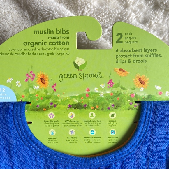 Green Sprouts 2 Pack Muslin Bibs (orange & blue) - Picture 2 of 4
